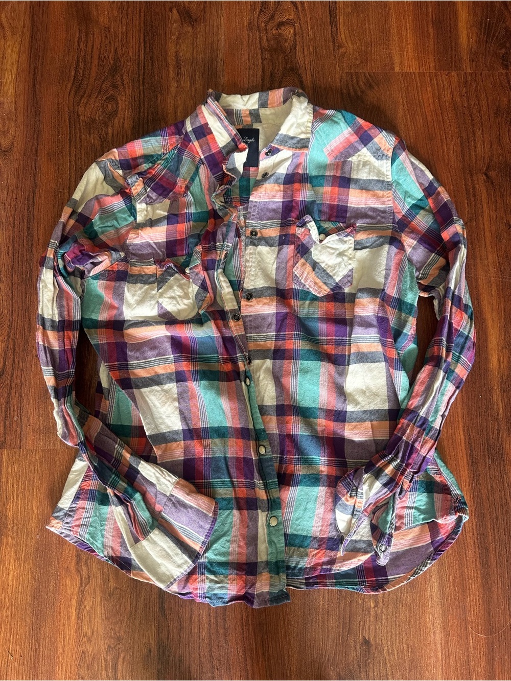 american eagle womens snap button down plaid shirt